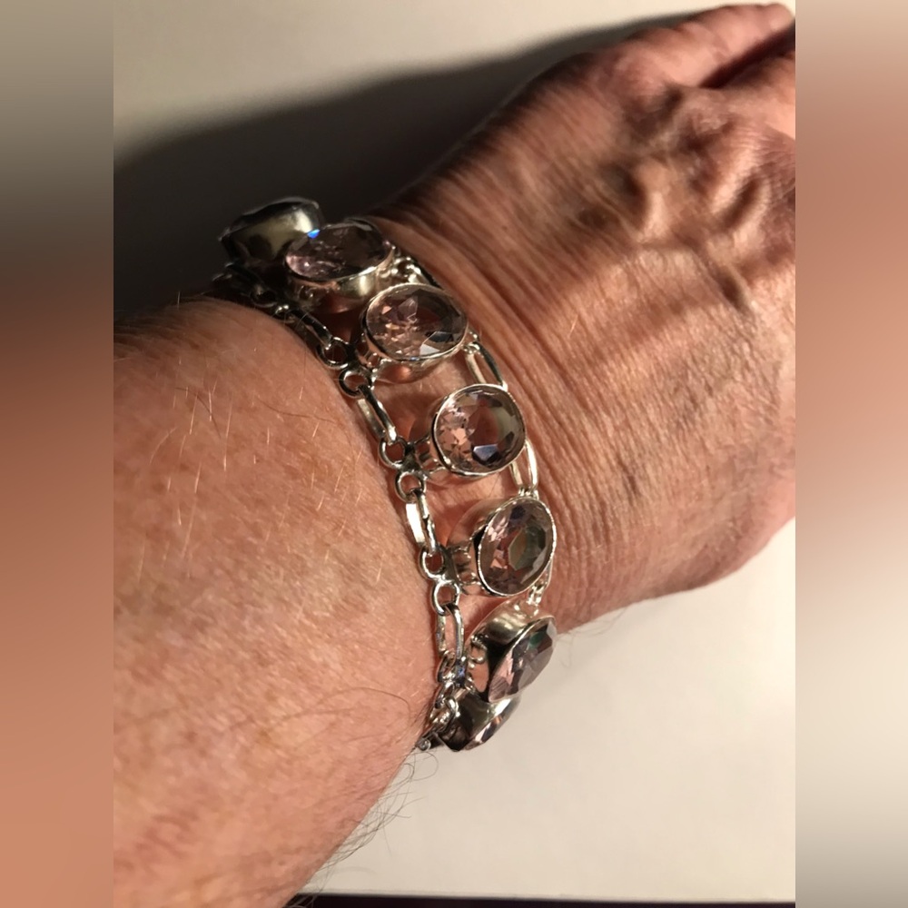 Kunzite Stamped 925 Sterling Silver Bracelet